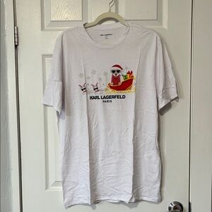 Karl Lagerfeld Festive White Tee with Santa Graphic